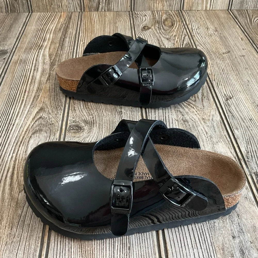 Birkenstock Birki's Boston Slide Patent Black Leather Clogs Kids Girls Size C12